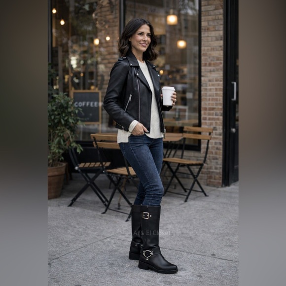 Michael Kors Crosby Moto Boots Black Leather Biker Boots Size 7 M NWT - Picture 3 of 11